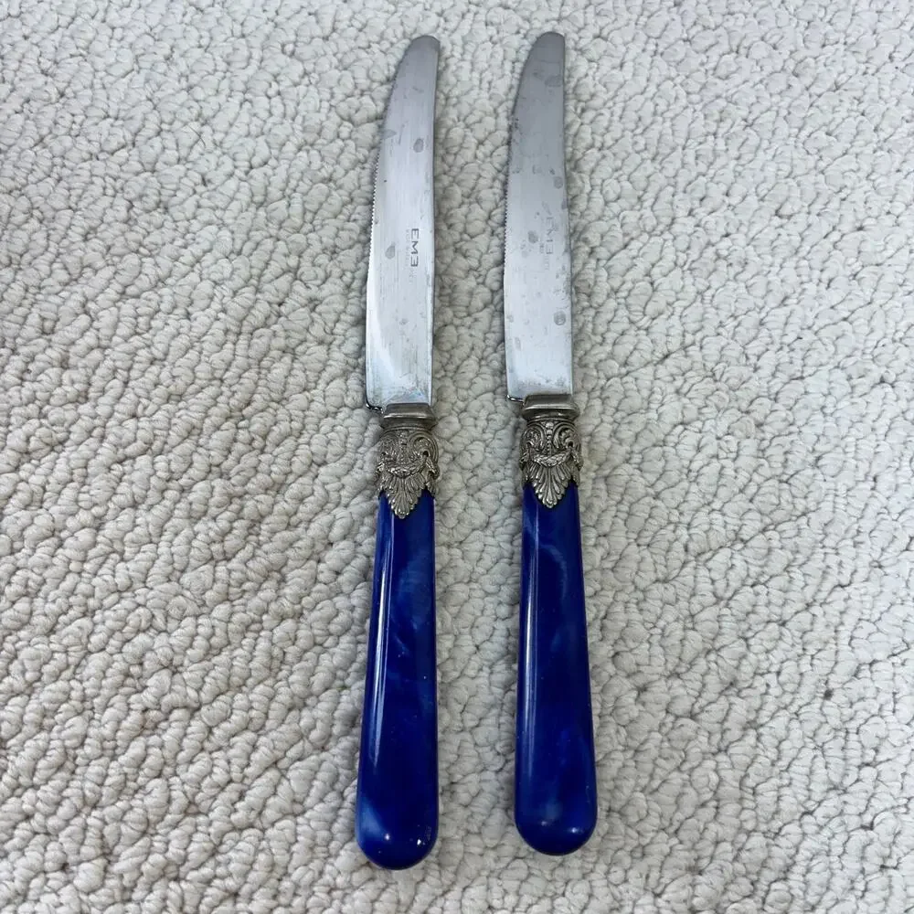 New French Hollow Dinner Knife Flatware EME Napoleon-Venato Blue Lot of 2 8 3/4